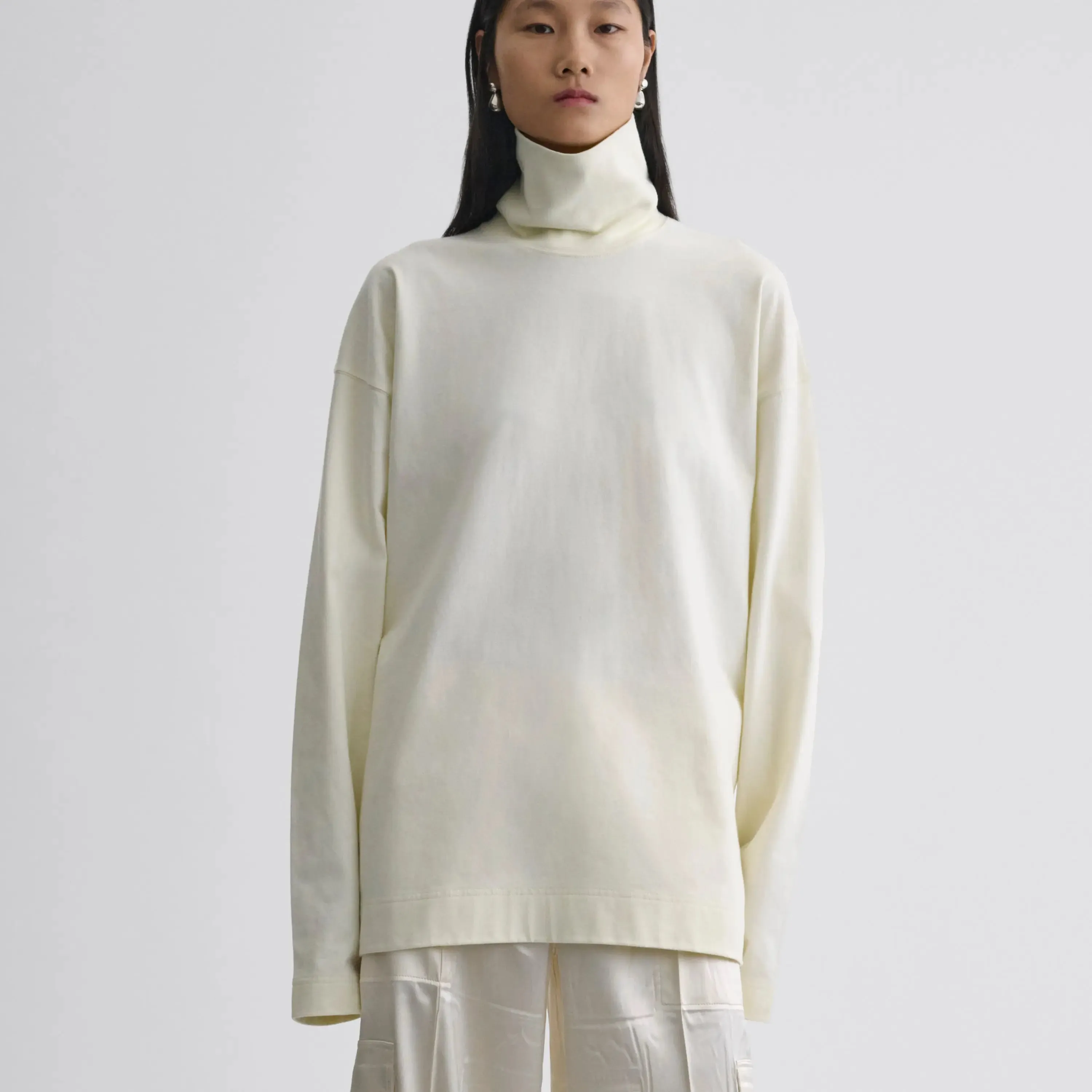 RELAXED LONG SLEEVE JERSEY | cream cotton jersey