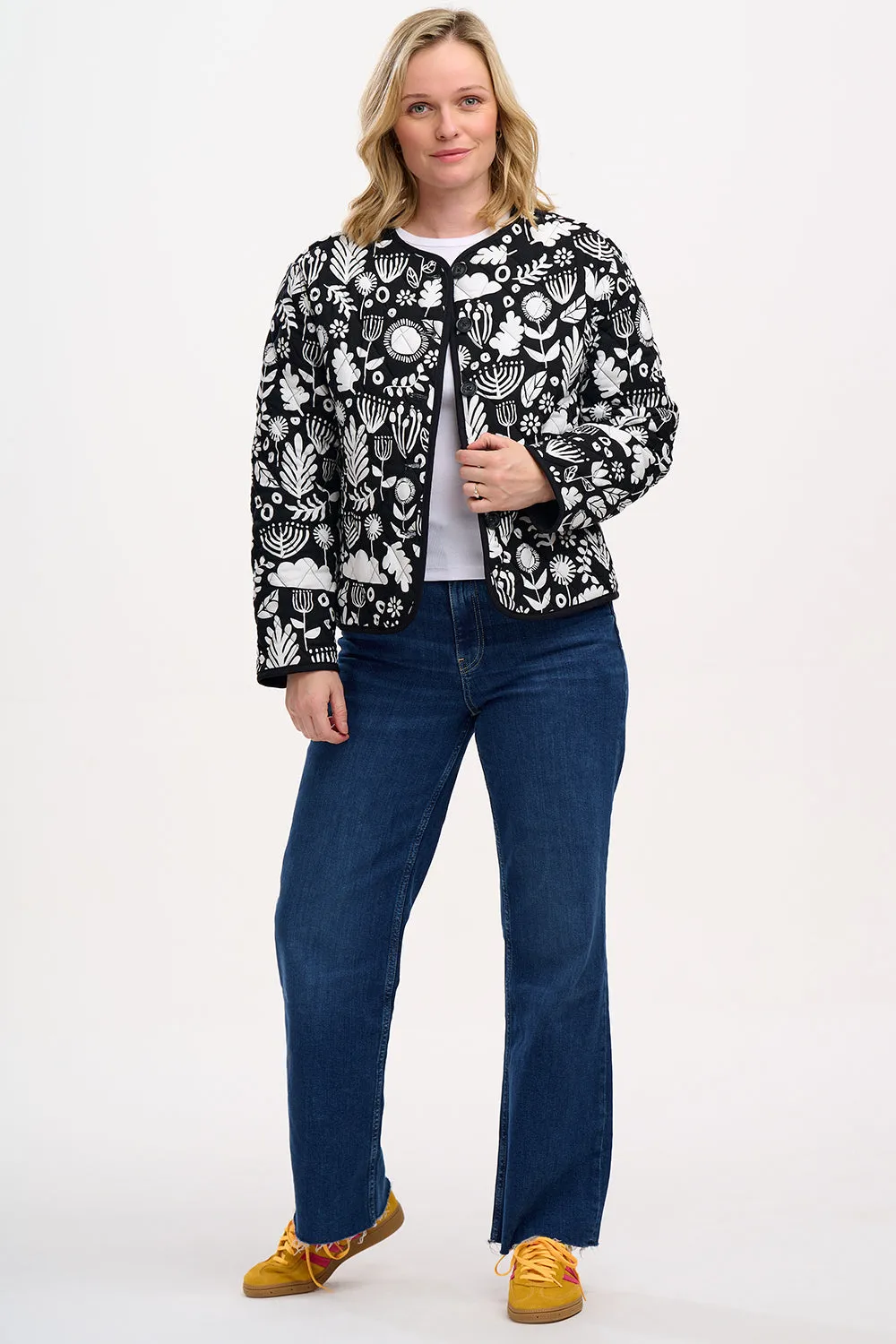 Rocco Quilted Jacket - Monochrome. Folk Floral