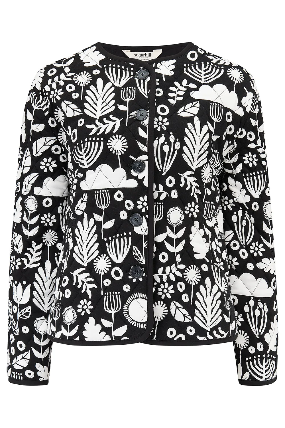 Rocco Quilted Jacket - Monochrome. Folk Floral