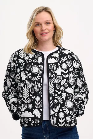 Rocco Quilted Jacket - Monochrome. Folk Floral