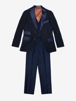 Romano Boys Jacquard 3 Piece Suit in Navy