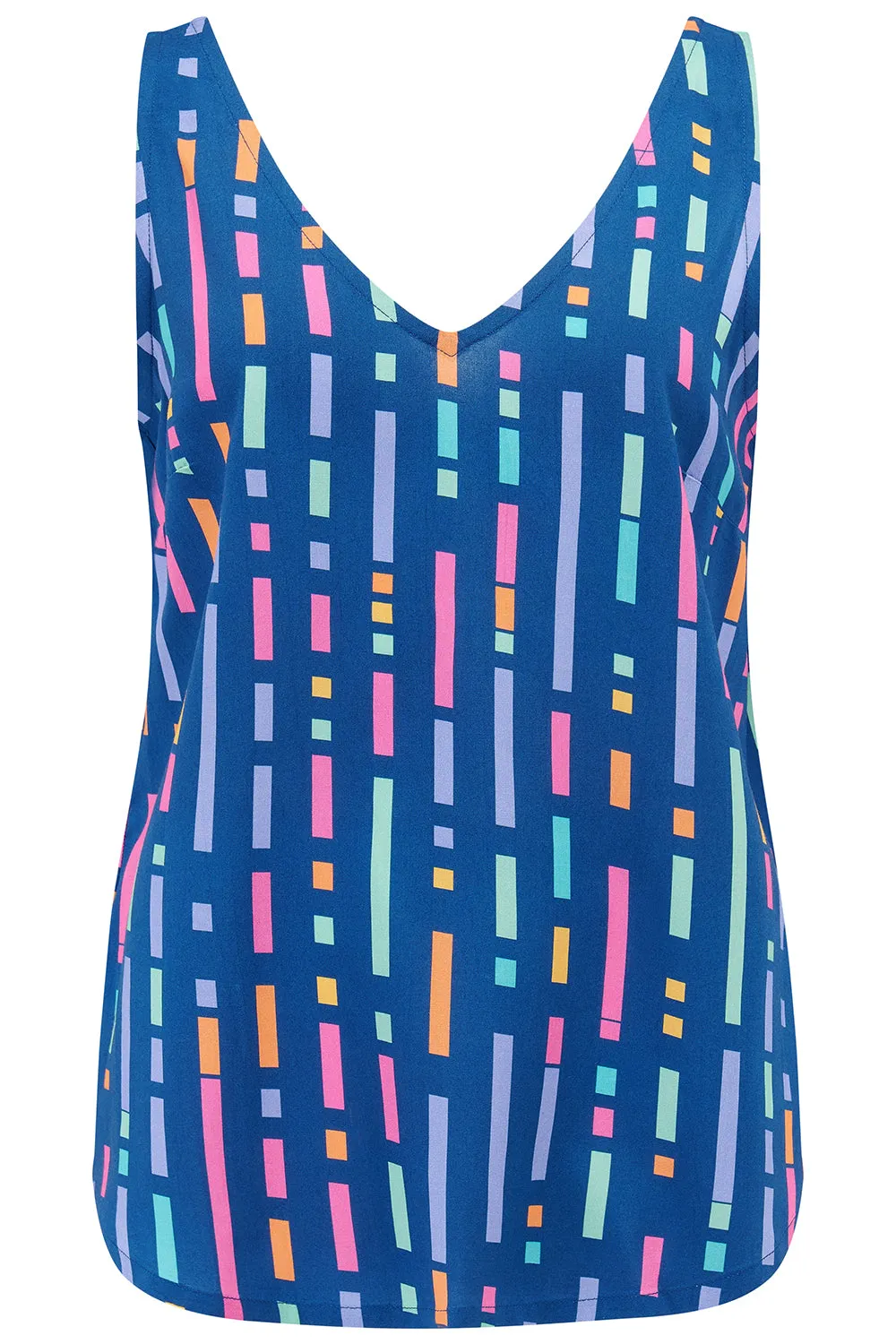 Romy Vest Top - Blue. Broken Lines