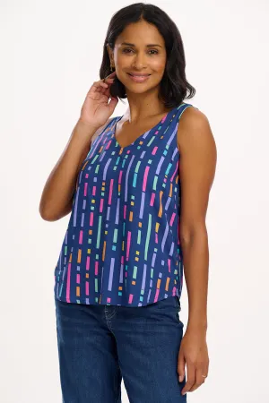 Romy Vest Top - Blue. Broken Lines