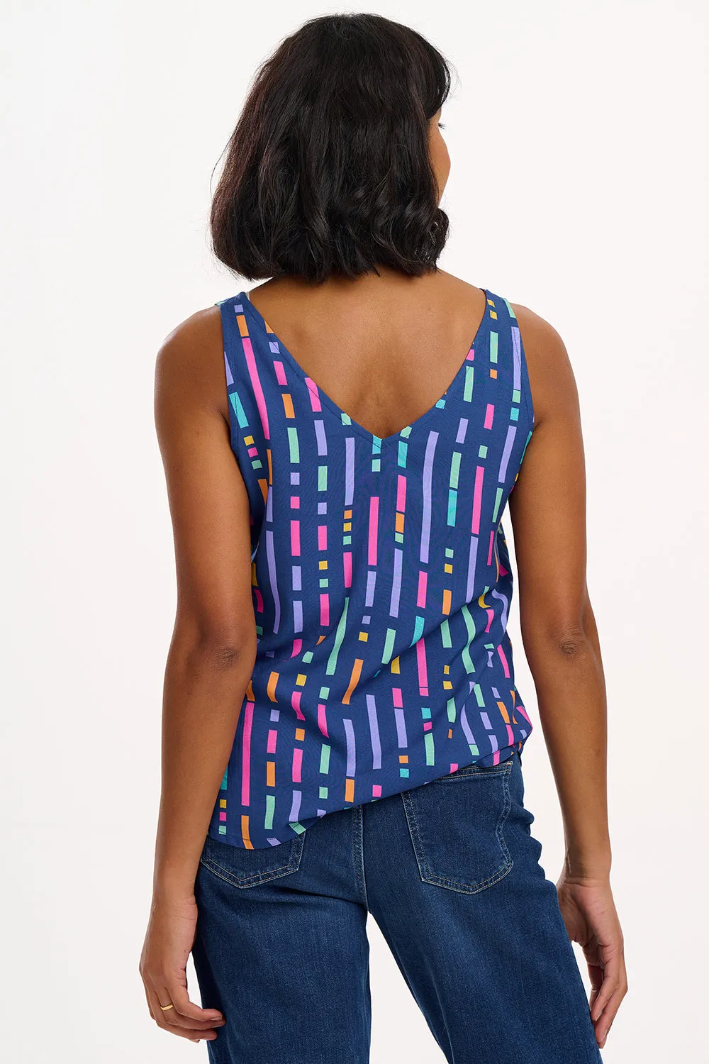 Romy Vest Top - Blue. Broken Lines