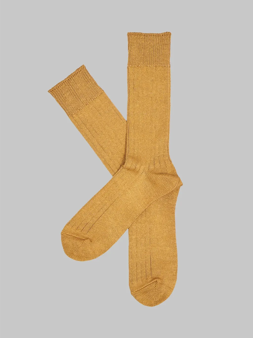 ROTOTO Linen Cotton Ribbed Crew Socks Dark Gold