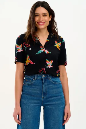 Santana Shirt - Black. Tropical Parrots