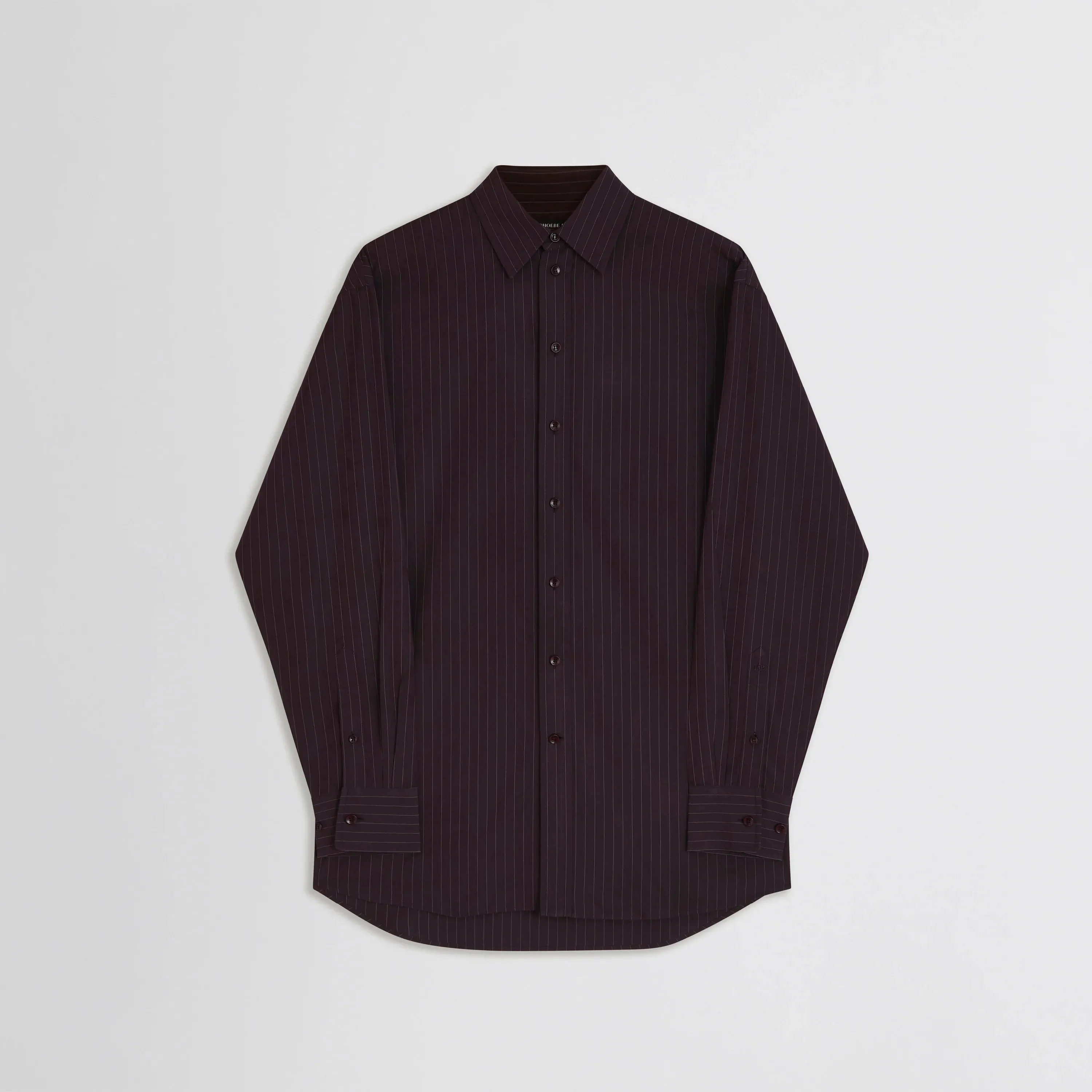 SHARP COLLAR SHIRT | black cherry pinstripe cotton