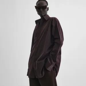 SHARP COLLAR SHIRT | black cherry pinstripe cotton