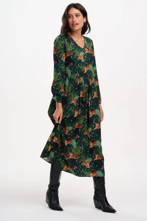 Sidney Midi Smock Dress - Dark Green. Tigers & Palms