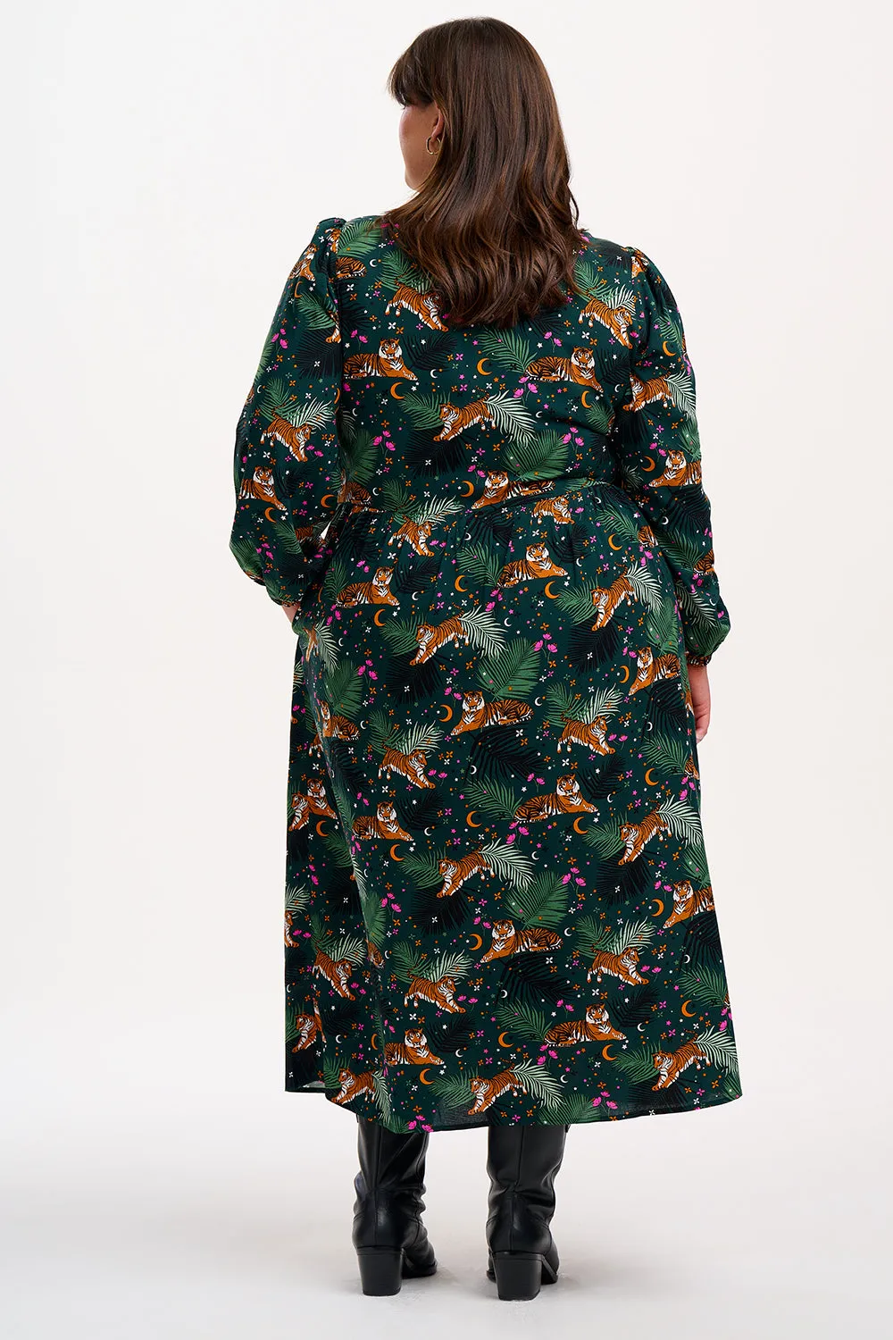 Sidney Midi Smock Dress - Dark Green. Tigers & Palms