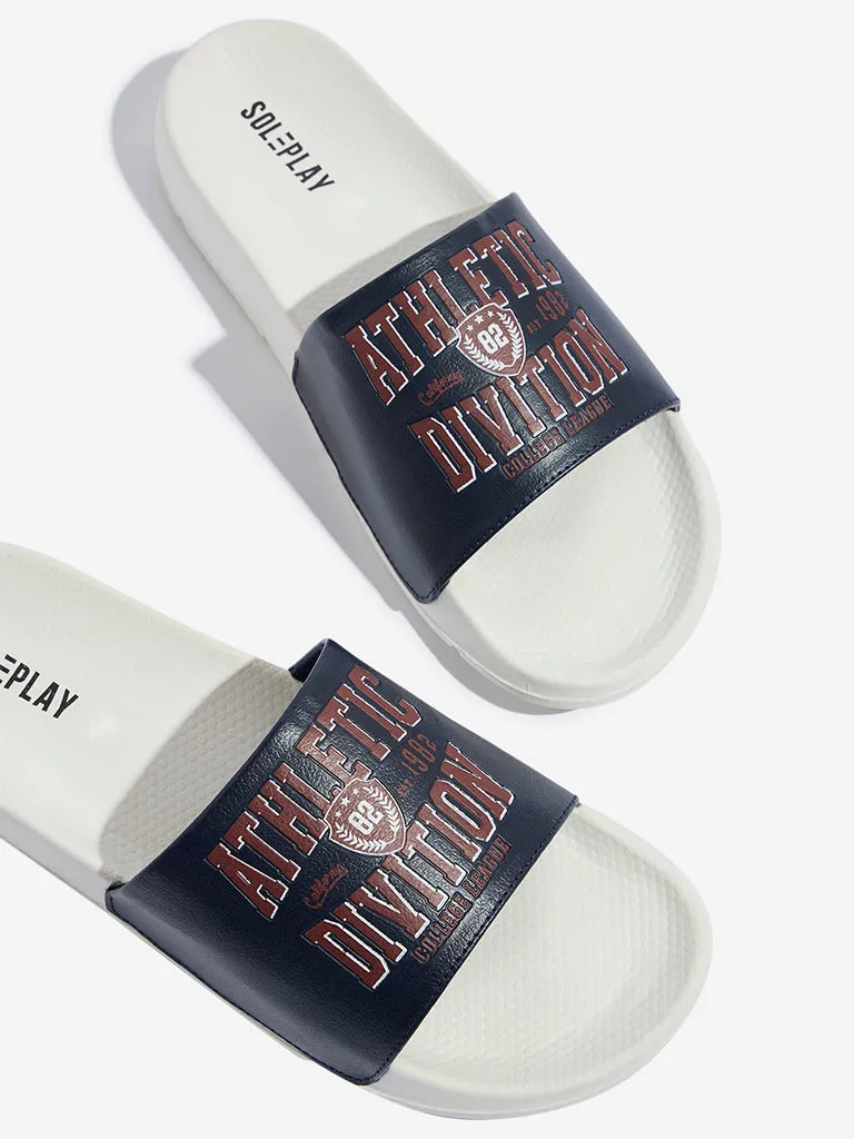 SOLEPLAY Navy Text Printed Pool Slides