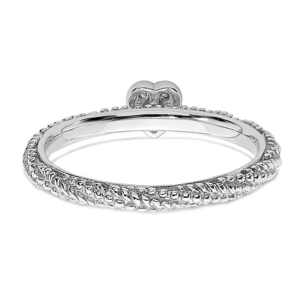 Sterling Silver Diamond Stackable Expressions Textured Heart Ring | QSK1823