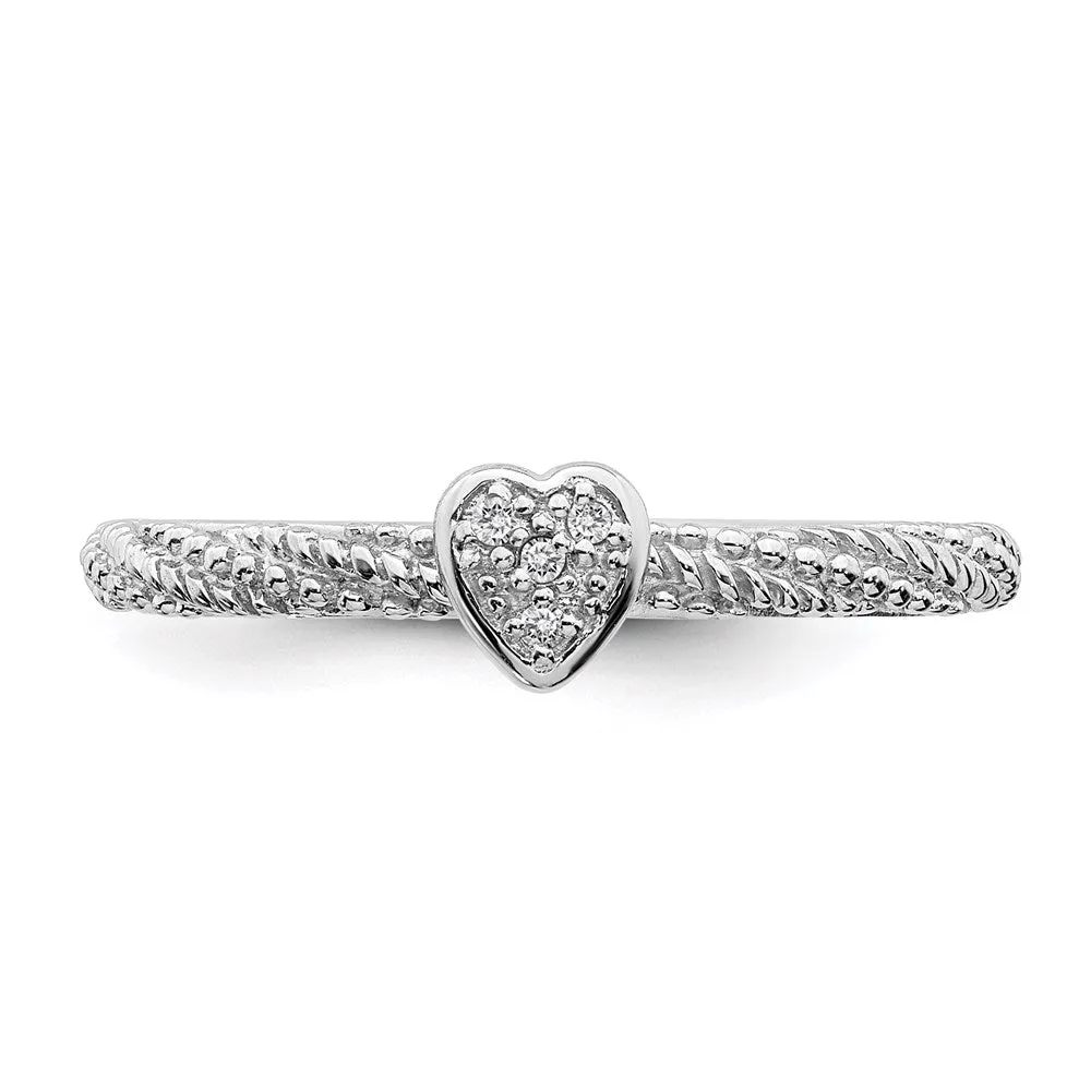 Sterling Silver Diamond Stackable Expressions Textured Heart Ring | QSK1823