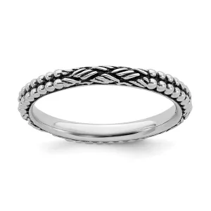 Sterling Silver Stackable Expressions Antiqued Patterned Ring | QSK1564
