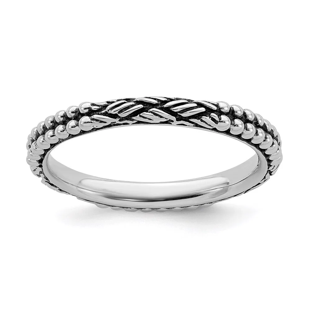 Sterling Silver Stackable Expressions Antiqued Patterned Ring | QSK1564