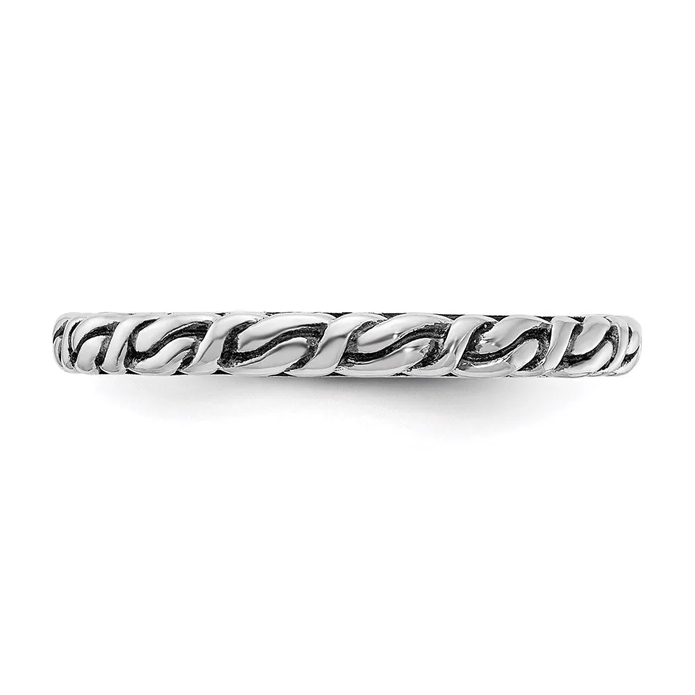 Sterling Silver Stackable Expressions Antiqued Patterned Ring | QSK2062