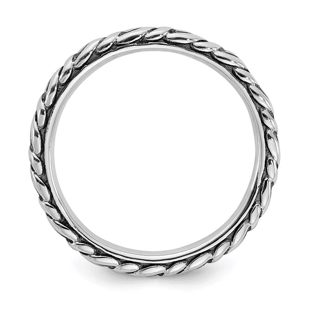 Sterling Silver Stackable Expressions Antiqued Patterned Ring | QSK2062