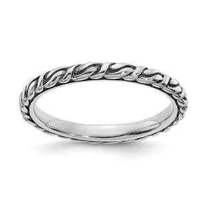 Sterling Silver Stackable Expressions Antiqued Patterned Ring | QSK2062