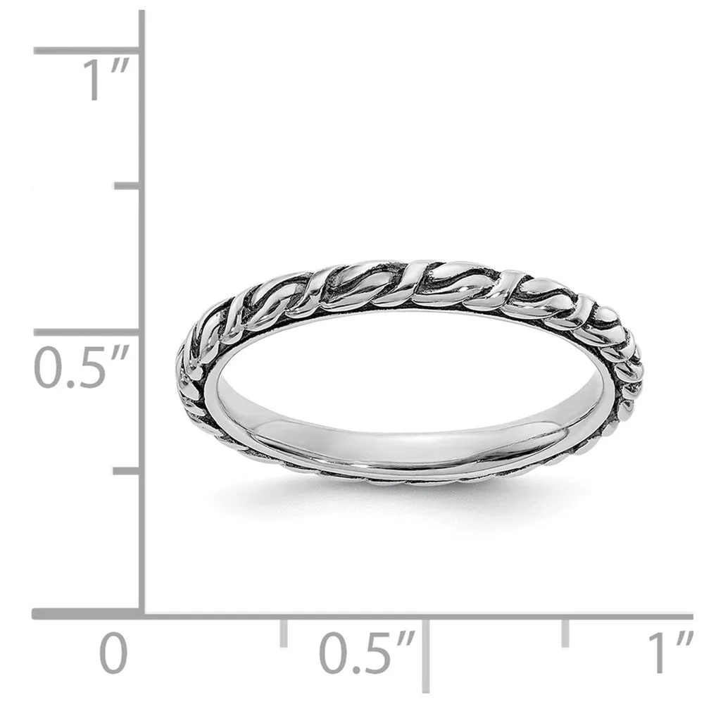 Sterling Silver Stackable Expressions Antiqued Patterned Ring | QSK2062