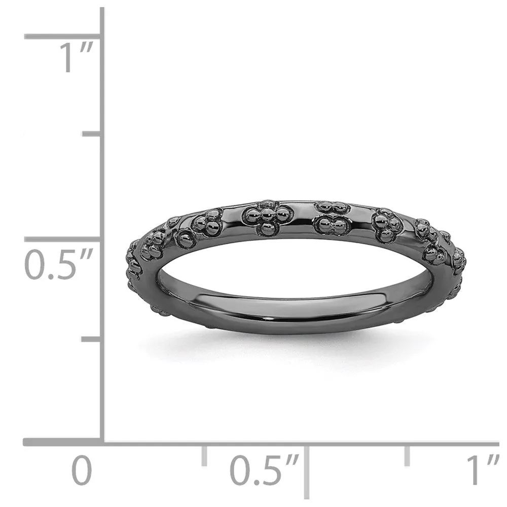 Sterling Silver Stackable Expressions Black-plated Textured Ring | QSK1616