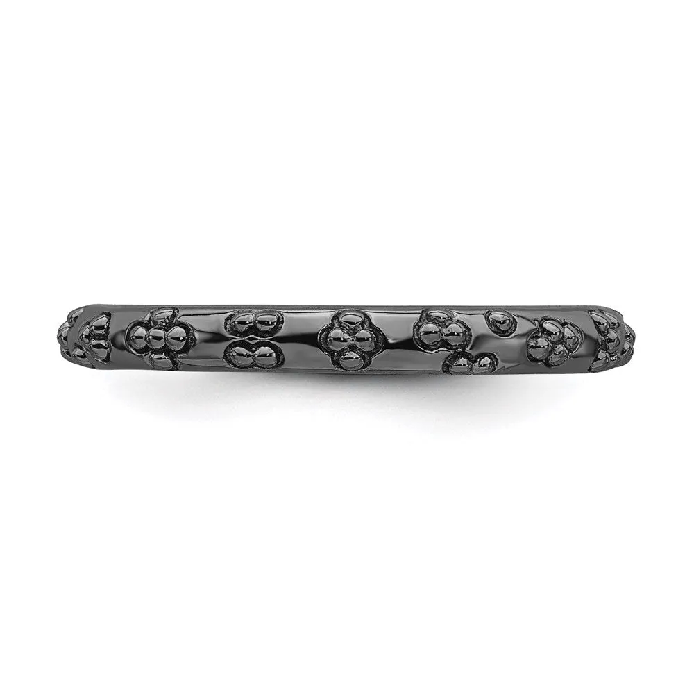 Sterling Silver Stackable Expressions Black-plated Textured Ring | QSK1616