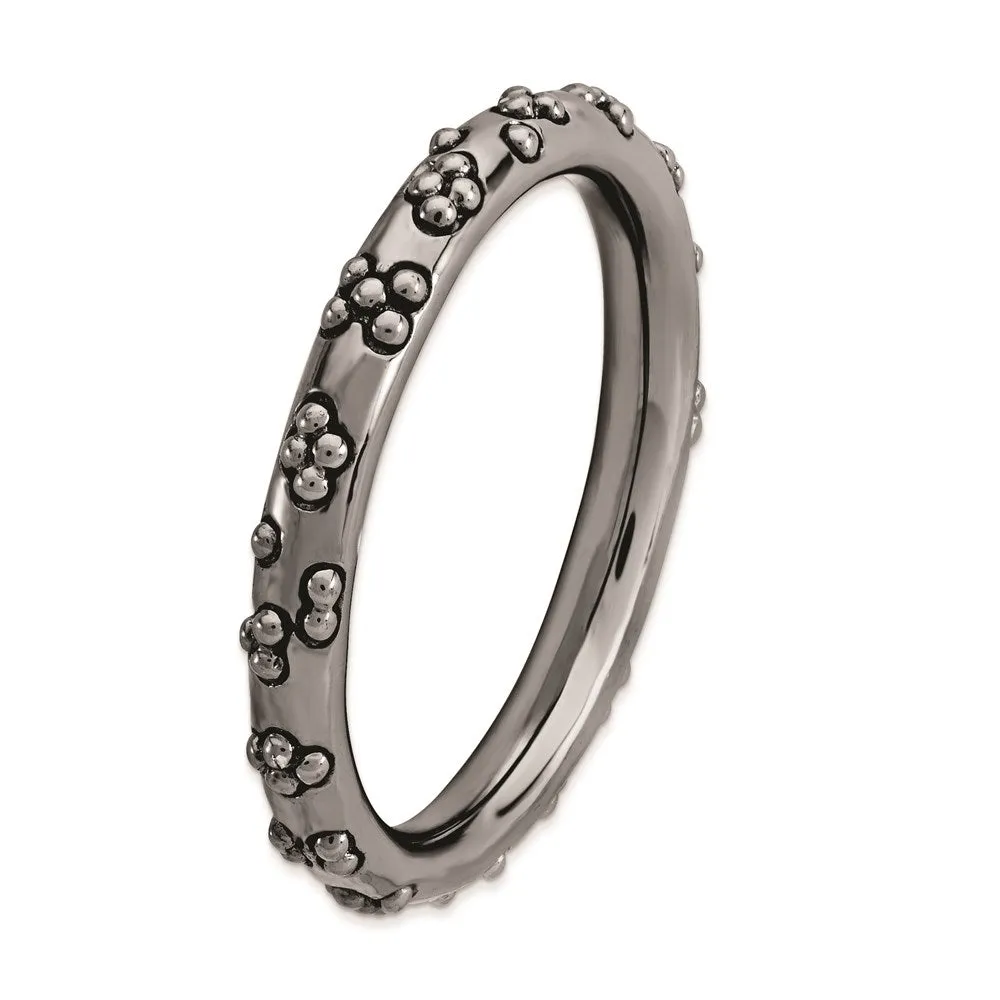 Sterling Silver Stackable Expressions Black-plated Textured Ring | QSK1616