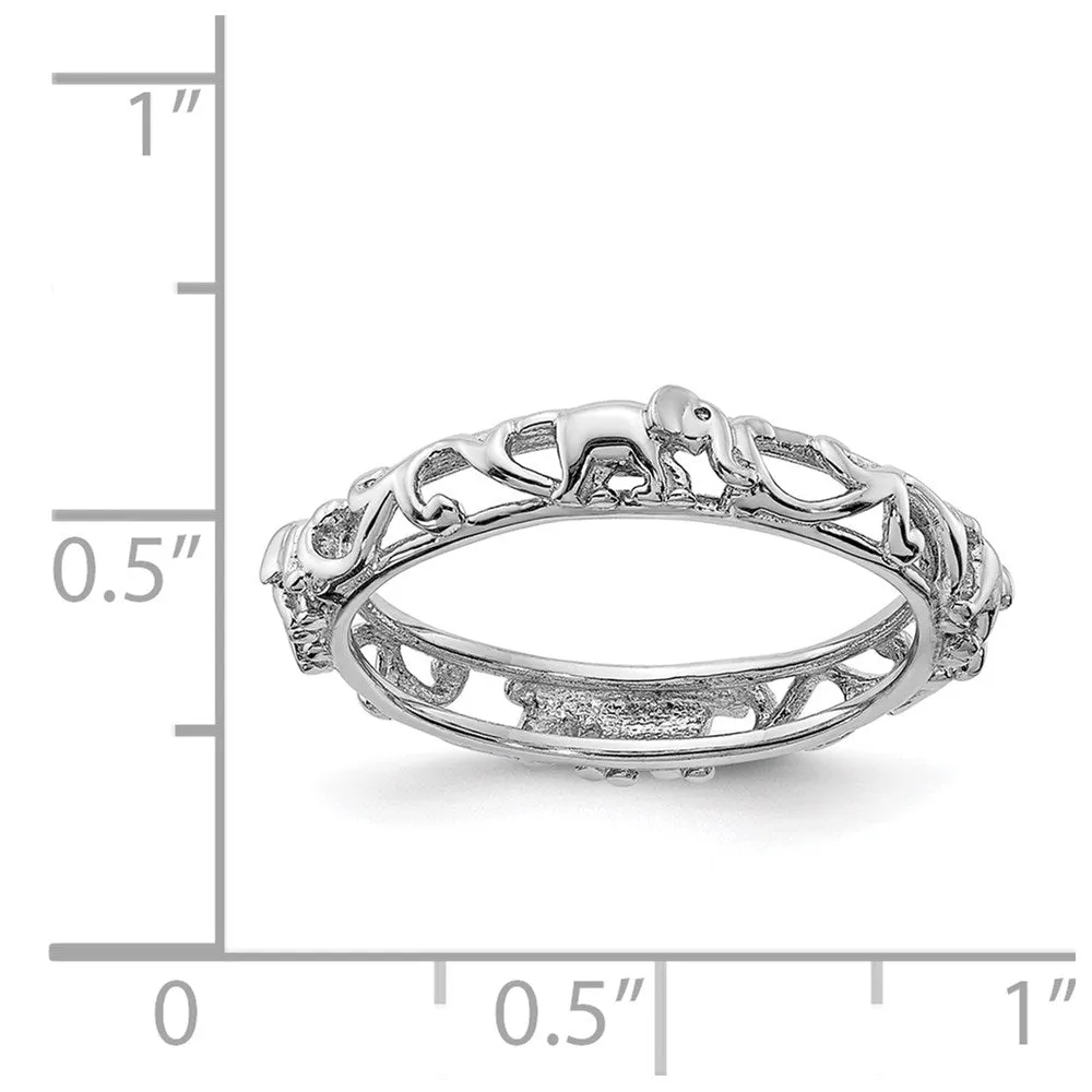 Sterling Silver Stackable Expressions Rhodium-plate Patterned Elephant Ring | QSK2043