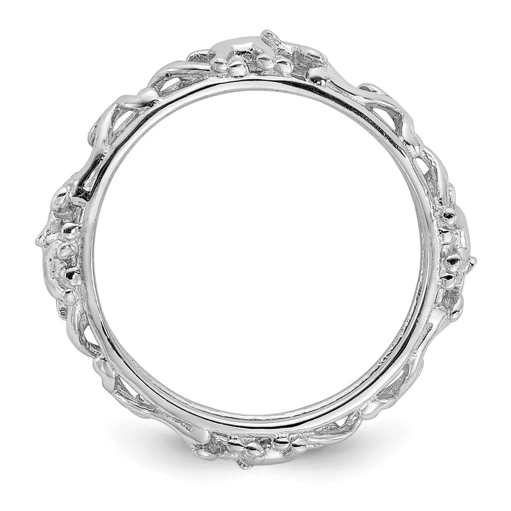 Sterling Silver Stackable Expressions Rhodium-plate Patterned Elephant Ring | QSK2043
