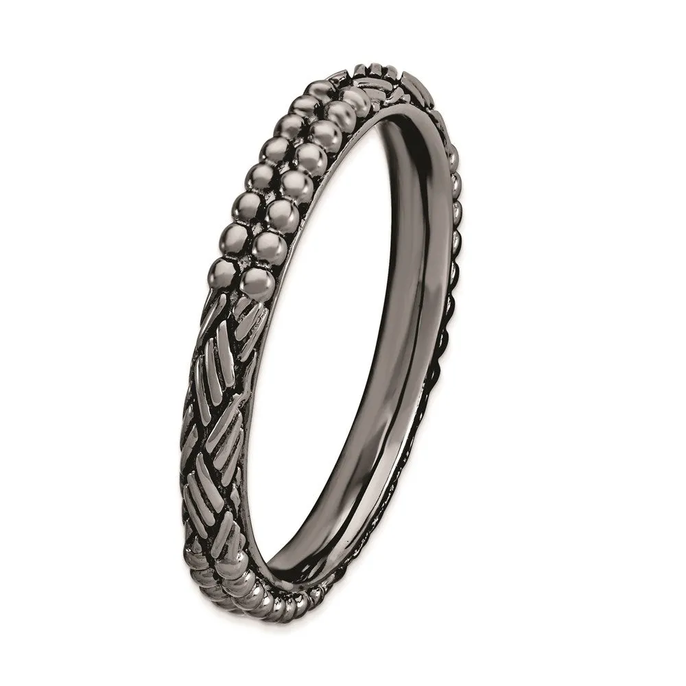 Sterling Silver Stackable Expressions Ruthenium-plated Patterned Ring | QSK1560