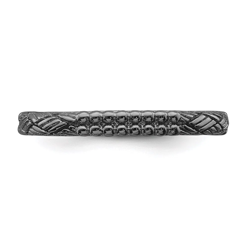 Sterling Silver Stackable Expressions Ruthenium-plated Patterned Ring | QSK1560