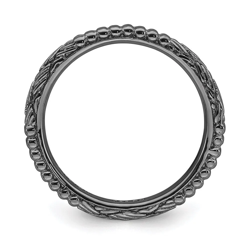 Sterling Silver Stackable Expressions Ruthenium-plated Patterned Ring | QSK1560