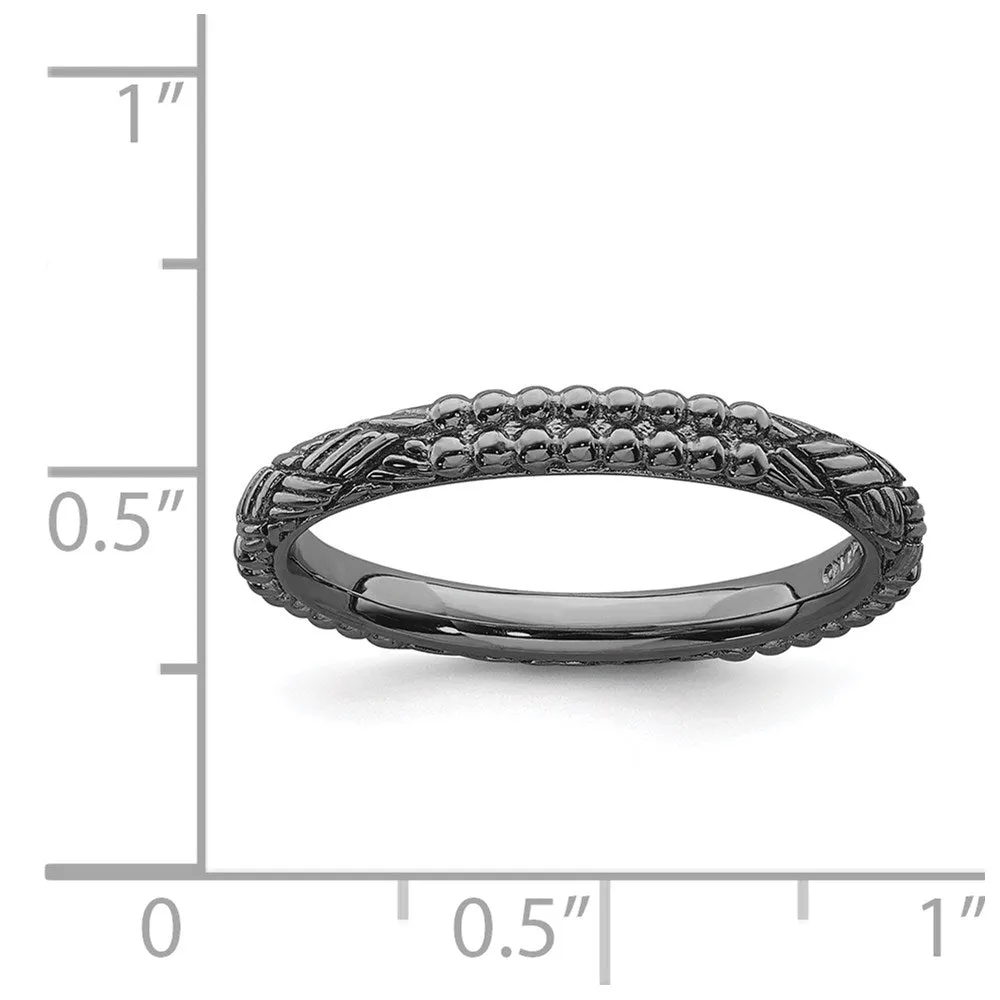Sterling Silver Stackable Expressions Ruthenium-plated Patterned Ring | QSK1560
