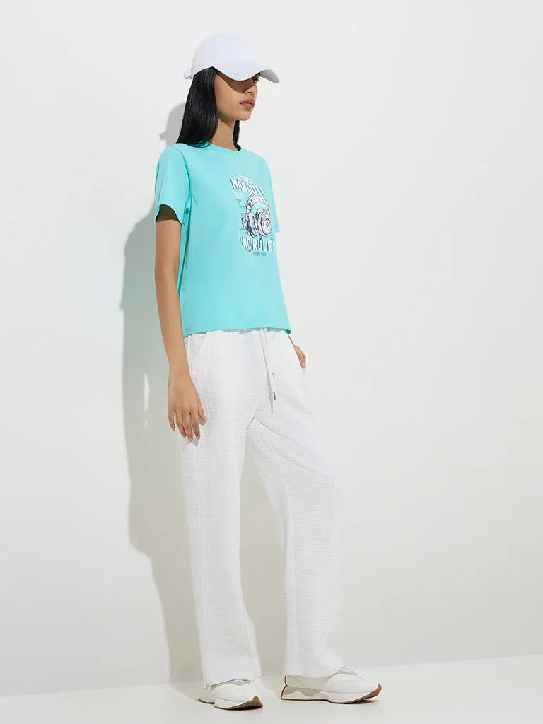 Studiofit Aqua Text Patterned Cotton T-Shirt