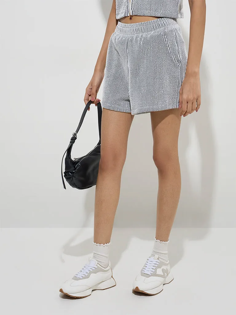 Studiofit Black Textured High-Rise Cotton-Blend Shorts