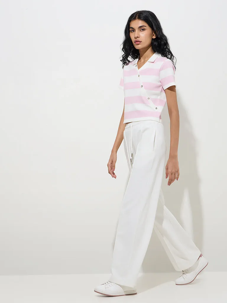 Studiofit Pink Striped Cotton-Blend T-Shirt