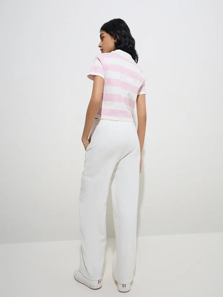 Studiofit Pink Striped Cotton-Blend T-Shirt