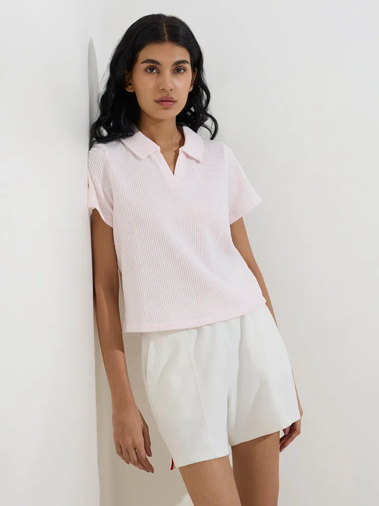 Studiofit Pink Textured Cotton-Blend T-Shirt