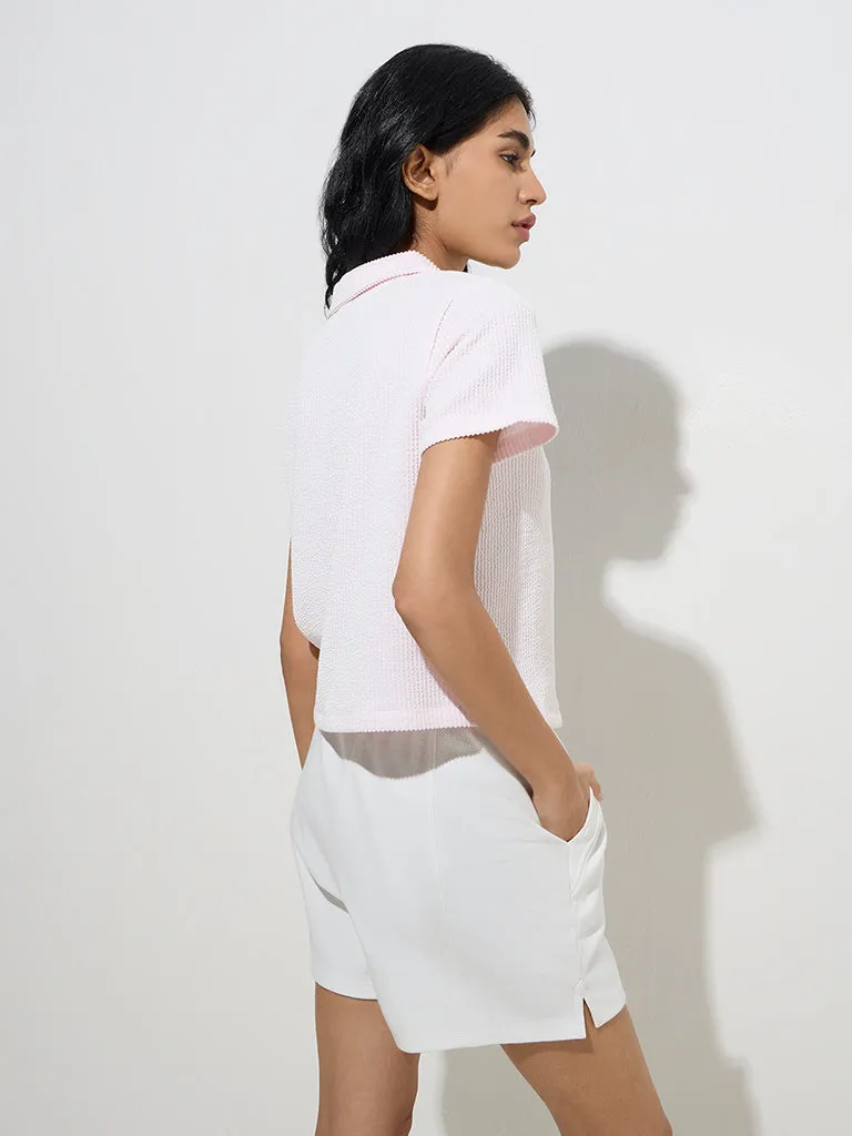 Studiofit Pink Textured Cotton-Blend T-Shirt