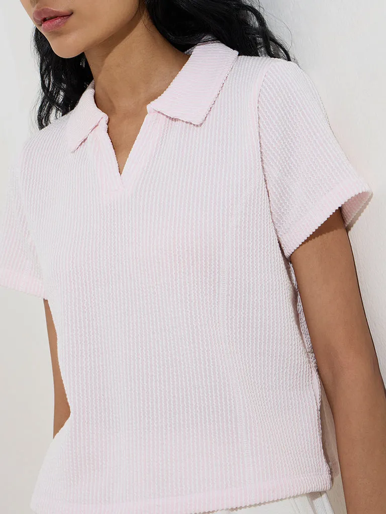 Studiofit Pink Textured Cotton-Blend T-Shirt