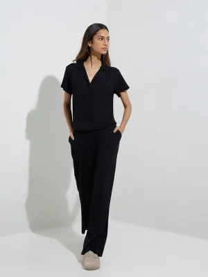 Superstar Black Waffle-Textured High-Rise Pants