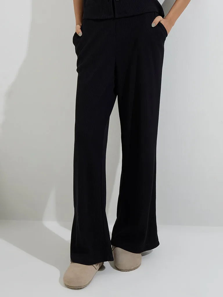 Superstar Black Waffle-Textured High-Rise Pants