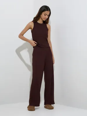 Superstar Brown Ribbed-Textured Cotton-Blend Tank Top