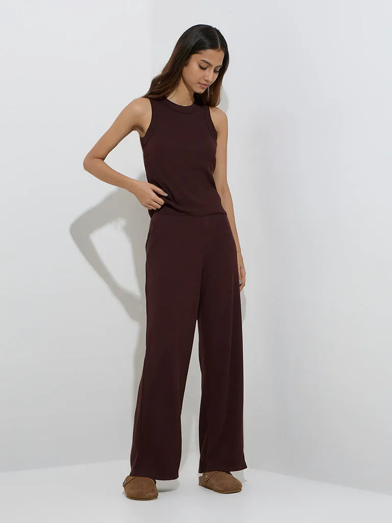 Superstar Brown Ribbed-Textured Cotton-Blend Tank Top