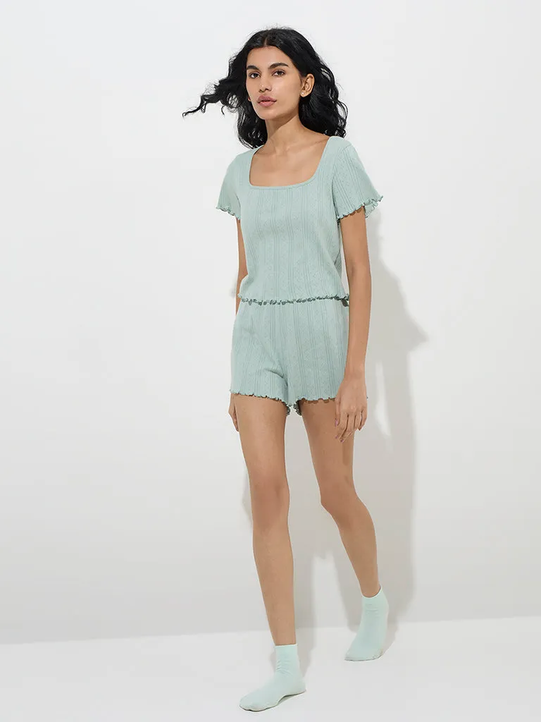 Superstar Mint Self-Patterned Cotton Top