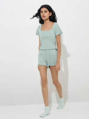 Superstar Mint Self-Patterned Cotton Top