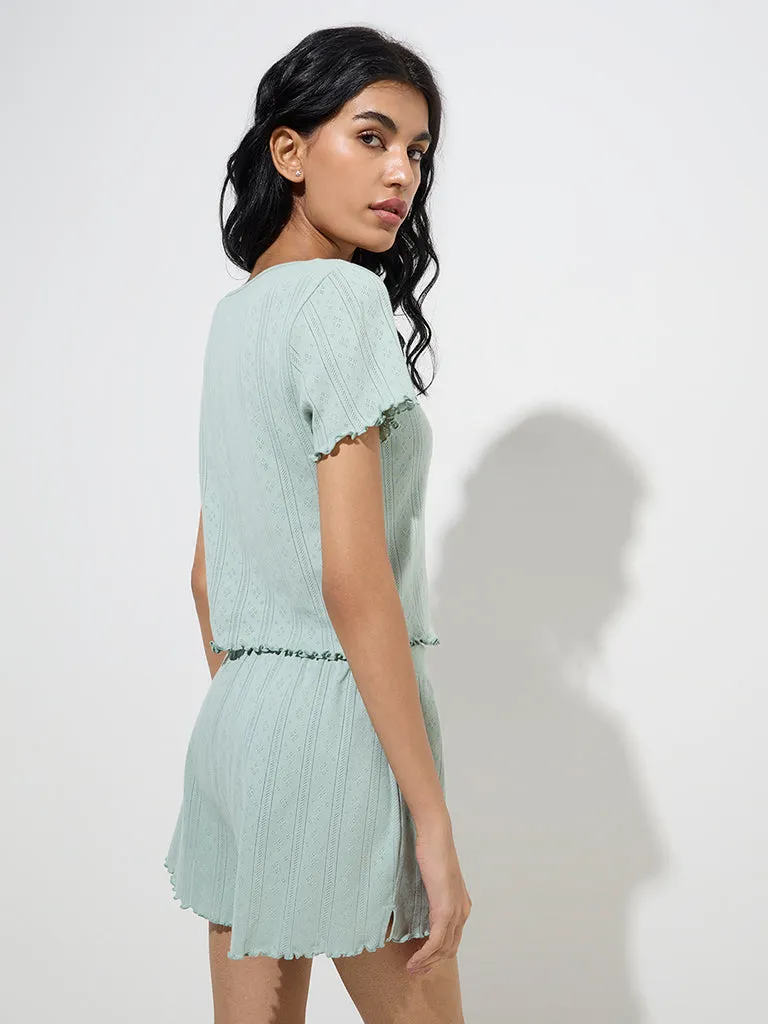 Superstar Mint Self-Patterned Cotton Top