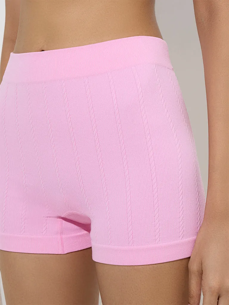 Superstar Pink Knit-Textured Boy Shorts Brief