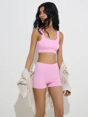 Superstar Pink Knit-Textured Boy Shorts Brief