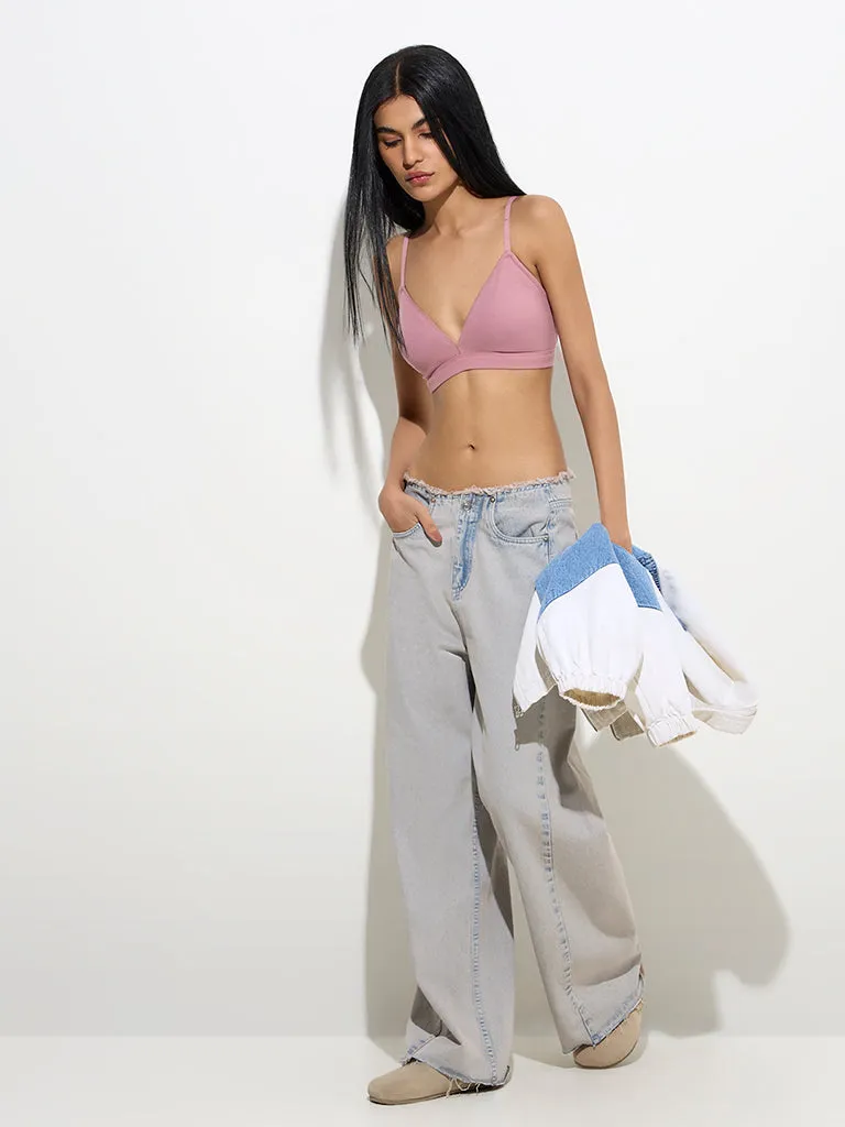 Superstar Pink Waffle-Textured Padded Cotton-Blend Bra