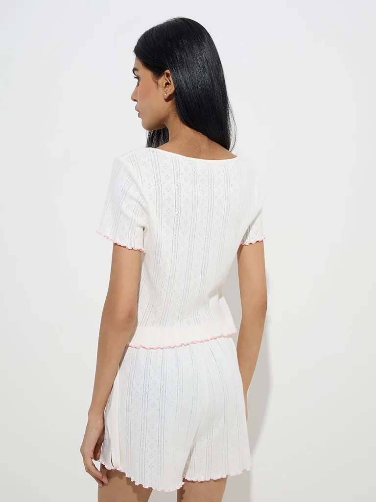 Superstar White Self-Patterned Cotton Top